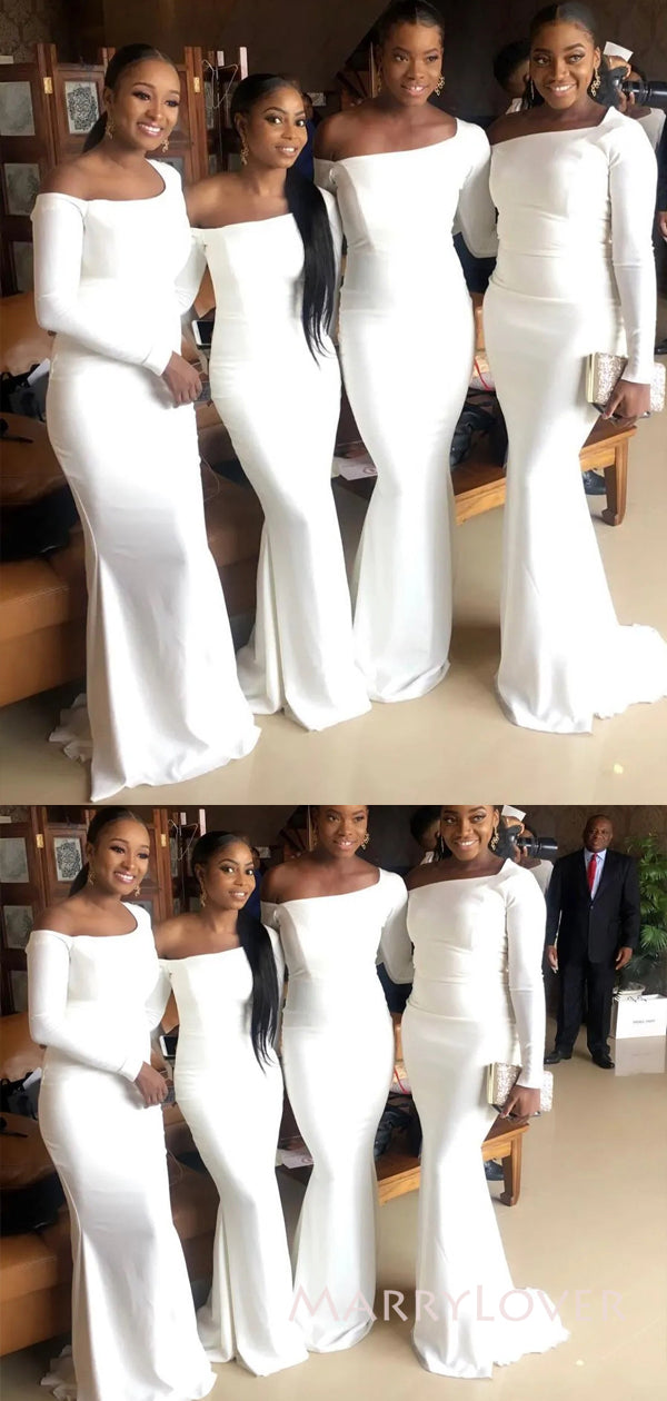 Long Sleeves White Mermaid One Shoulder Long Custom Bridesmaid Dresses MarryLover Long Sleeves White Mermaid One Shoulder Long Custom Bridesmaid Dresses MarryLover