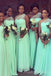 A-line Mint Green Chiffon One Shoulder Long Custom Bridesmaid Dresses, MRB0308