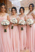 Pink Chiffon A-line Long Custom Bridesmaid Dresses, MRB0309