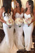 Spaghetti Straps White Long Custom Mermaid Simple Bridesmaid Dresses, MRB0310