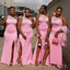 One Shoulder Lace Pink Long Custom Mermaid Bridesmaid Dresses, MRB0312