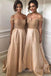 A-line Satin Beaded Off Shoulder Long Custom Sweetheart Bridesmaid Dresses, MRB0316