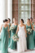 Mismatched Green Chiffon A-line Long Cheap Custom V-neck Bridesmaid Dresses, MRB0323