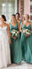 Mismatched Green Chiffon A-line Long Cheap Custom V-neck Bridesmaid Dresses, MRB0323