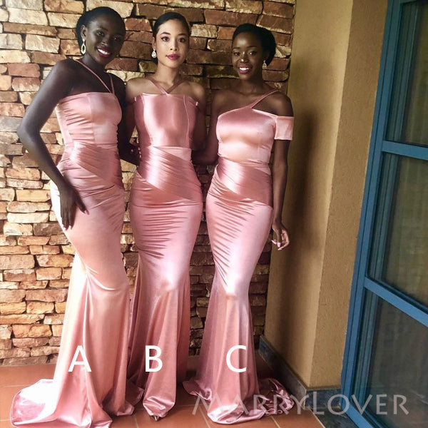 Pink Satin Mermaid Long Cheap Mismatched Bridesmaid Dresses, MRB0331 MarryLover Pink Satin Mermaid Long Cheap Mismatched Bridesmaid Dresses, MRB0331 MarryLover