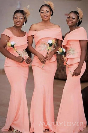 Mermaid Pink Long Cheap Custom Pretty Bridesmaid Dresses, MRB0332