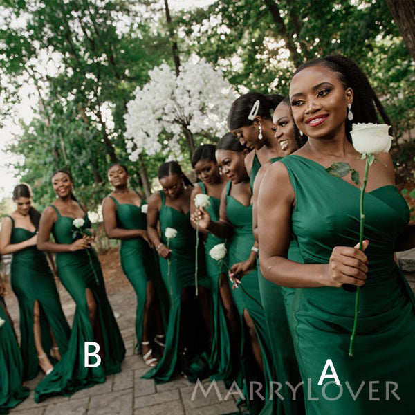Mismatched Emerald Green Satin Mermaid Long Cheap Side Slit Bridesmaid MarryLover Mismatched Emerald Green Satin Mermaid Long Cheap Side Slit Bridesmaid MarryLover