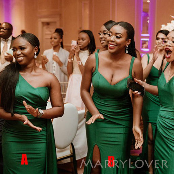 Mismatched Emerald Green Satin Mermaid Long Cheap Side Slit Bridesmaid MarryLover Mismatched Emerald Green Satin Mermaid Long Cheap Side Slit Bridesmaid MarryLover