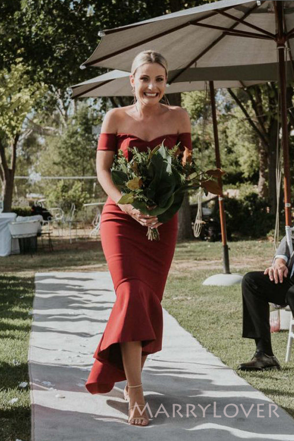 Off Shoulder Burgundy Mermaid Long Cheap Custom Satin Bridesmaid Dress MarryLover Off Shoulder Burgundy Mermaid Long Cheap Custom Satin Bridesmaid Dress MarryLover