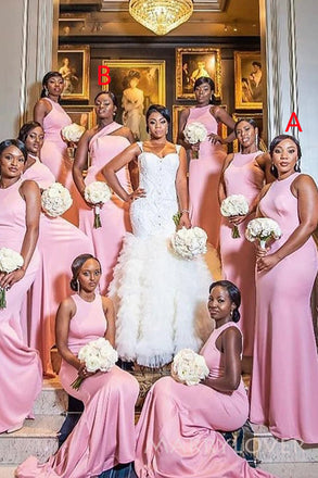 Mismatched Pink Satin Mermaid Long Cheap Custom Bridesmaid Dresses, MRB0343