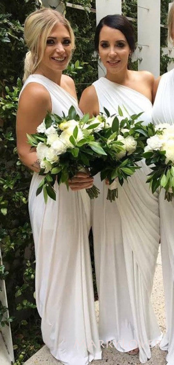 Popular White Jersey Mermaid Long Custom One Shoulder Bridesmaid Dress MarryLover Popular White Jersey Mermaid Long Custom One Shoulder Bridesmaid Dress MarryLover