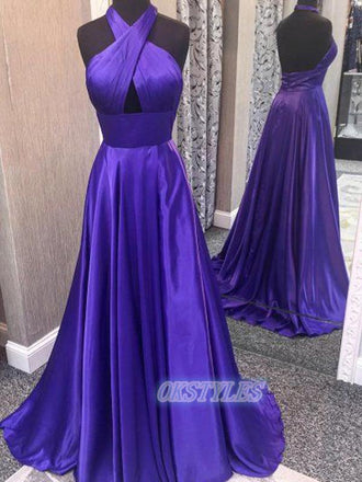 Charming A-Line  Halter Sleeveless Backless Long Prom Dresses, OL008