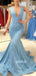 Elegant Mermaid Deep V-neck Sleeveless Long Prom Dresses, OL011