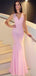 Mermaid Pink Lace Sleeveless Evening Prom Dresses, Long Prom Dresses, PY019