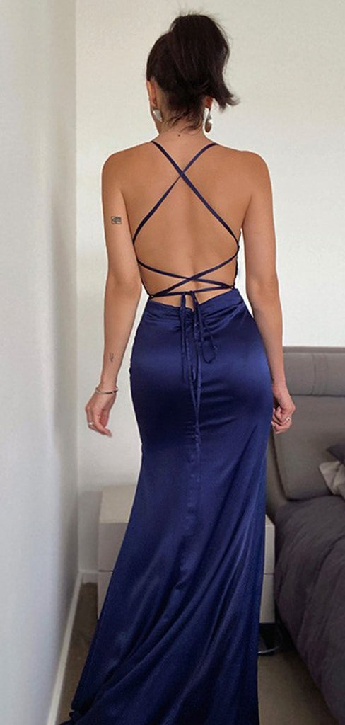 Simple Mermaid Lace Up Back Evening Prom Dresses, Cheap Prom Dresses, PY024