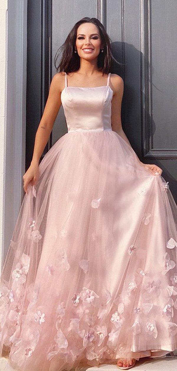 Pink Spaghetti Straps Applique Evening Prom Dresses, Sweet 16 Prom Dre MarryLover Pink Spaghetti Straps Applique Evening Prom Dresses, Sweet 16 Prom Dre MarryLover