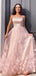 Pink Spaghetti Straps Applique Evening Prom Dresses, Sweet 16 Prom Dresses, OL076