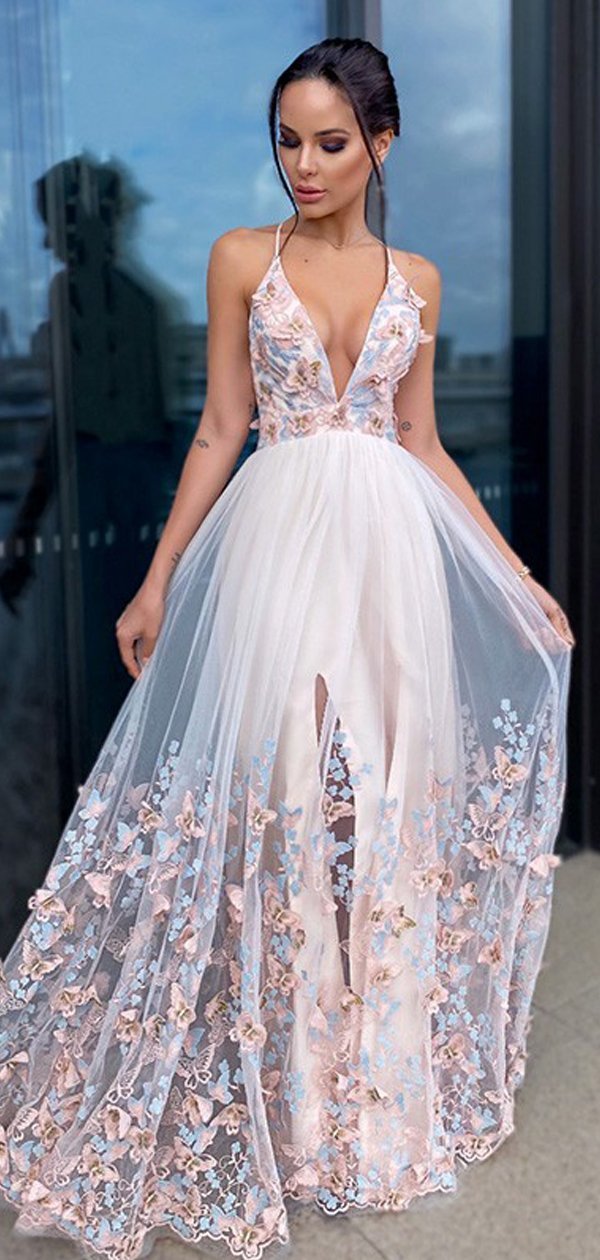 Beautiful A-line Applique V Neck Evening Prom Dresses, Long Prom Dresses, OL077 Beautiful A-line Applique V Neck Evening Prom Dresses, Long Prom Dresses, OL077