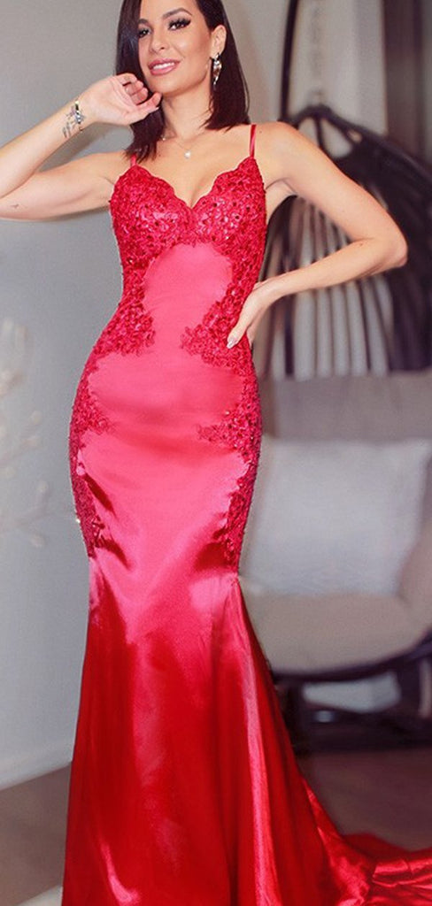 Mermaid Lace Applique Custom Evening Prom Dresses,Sweet 16 Prom Dresses, OL023