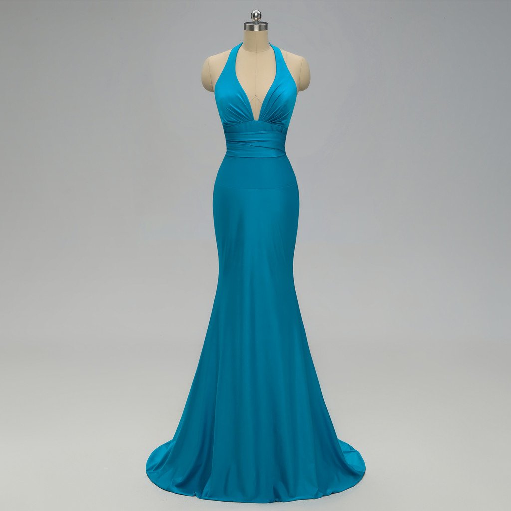 Mermaid Deep V-neck Backless Bridesmaid Dresses With Train, BD0053