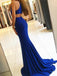 Mermaid Halter Royal Blue High Split Long Prom Dresses With Train, PD0125