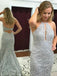 Mermaid Halter Grey Lace Backless Long Prom Dresses, PD0547