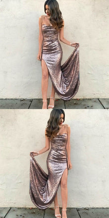 Floor-Length Sweetheart Sexy High Split Sequins Long Prom Dresses, PD0116