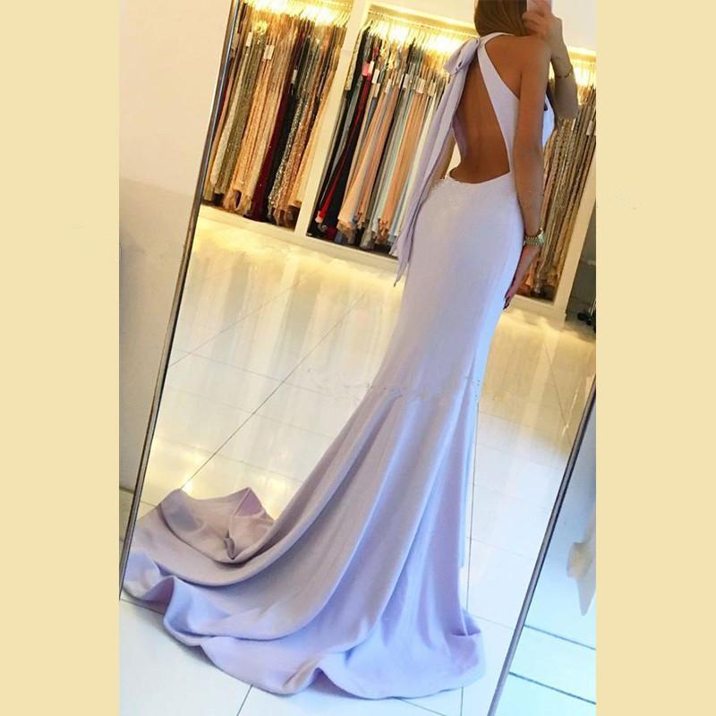 simple backless prom dress Backless Spaghetti Straps Flowy Prom Dress with Slits | Simple Prom Formal Dress