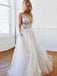 A-line Deep V-neck Appliques Backless Long Tulle Wedding dresses, WD0415