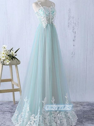 Simple A-line Spaghetti Straps Sleeveless Long Prom Dresses, OL063