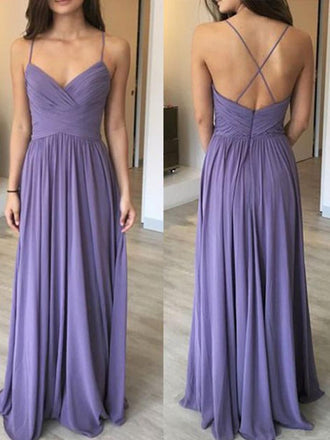 Newest A Line V Neck Spaghetti Straps Backless Long Bridesmaid Dresses, BD0536