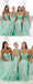 A Line Mismatched Mint Junior Simple Floor-length Bridesmaid Dresses, BG51285 - Bubble Gown