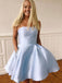 A-Line Strapless Beading Light Blue Homecoming Dresses With Pockets, HD0495