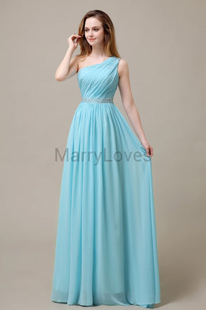 One Shoulder Beading Long Bridesmaid Dress