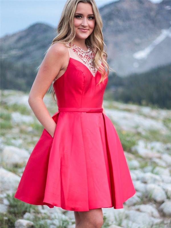 A-line Round Neck Beading Top Red Satin Homecoming Dresses, HD0516 MarryLover A-line Round Neck Beading Top Red Satin Homecoming Dresses, HD0516 MarryLover