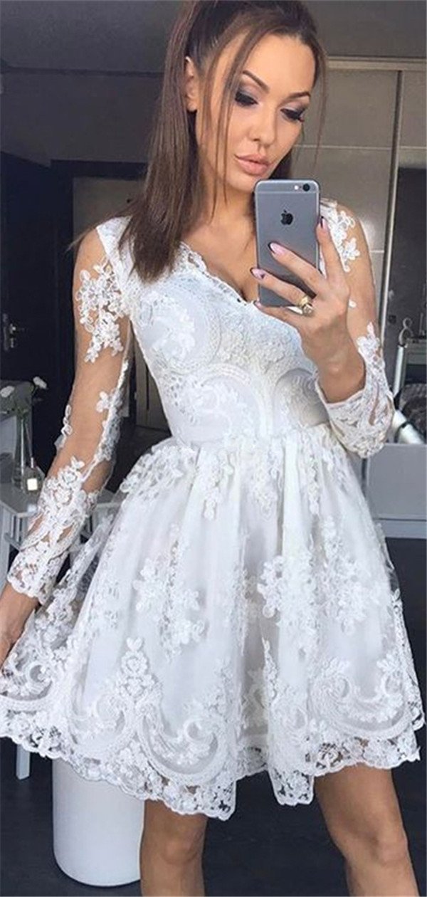 A-line Long Sleeves V-neck Lace Short Homecoming Dresses, HD0512 MarryLover A-line Long Sleeves V-neck Lace Short Homecoming Dresses, HD0512 MarryLover