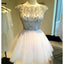 Cap Sleeve Sparkle Beaded Top White Graduation Homecoming Dresses, BG51453 - Bubble Gown