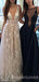 A-Line Deep V-Neck Tulle Lace Appliques Floor-Length Long Sexy Prom Dress, PD0121