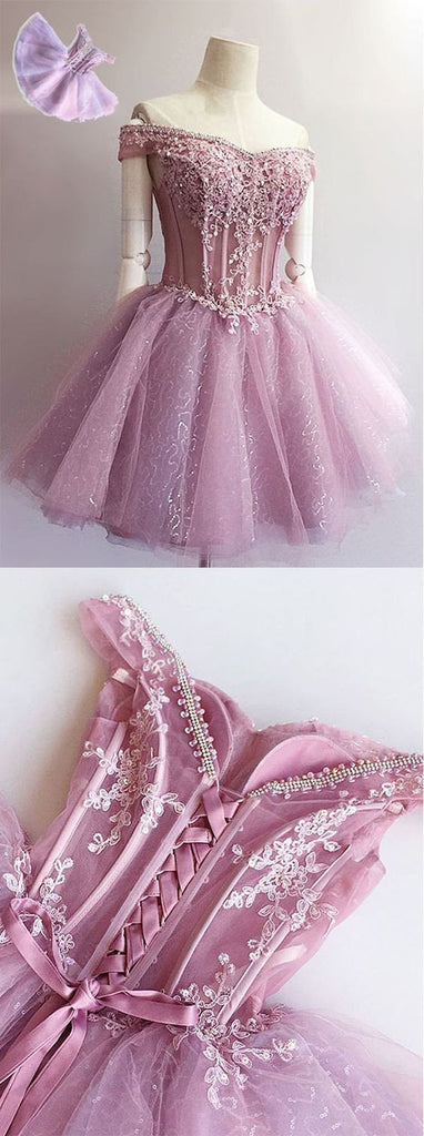 Charming Off Shoulder Princess Unique Applique Homecoming Dresses, BG51424 - Bubble Gown