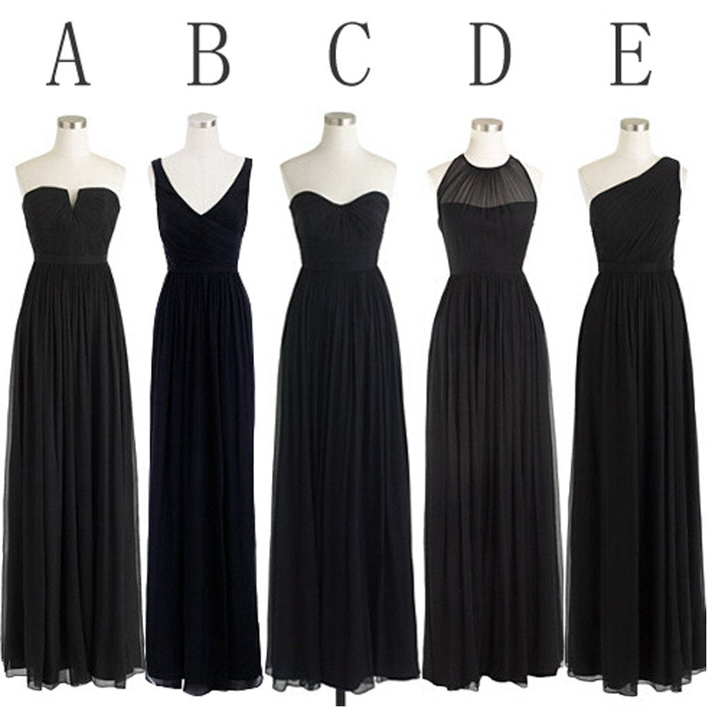 Black Cheap Simple Mismatched Chiffon Long Bridesmaid Dresses, BG51061 - Bubble Gown