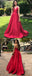A-line V-neck Simple Red Evening Dresses, Long Prom Dresses, PD0160
