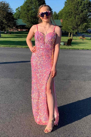 Spaghetti Strap Sequin Formal Long Evening Prom Dresses, MR7004