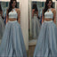 2 Pieces Open Back Silver Beaded Elegant Cheap Long Prom Dresses, BG51018 - Bubble Gown