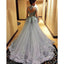 Charming High Neck Long Sleeve Grey Long Prom Dresses, BG51098 - Bubble Gown