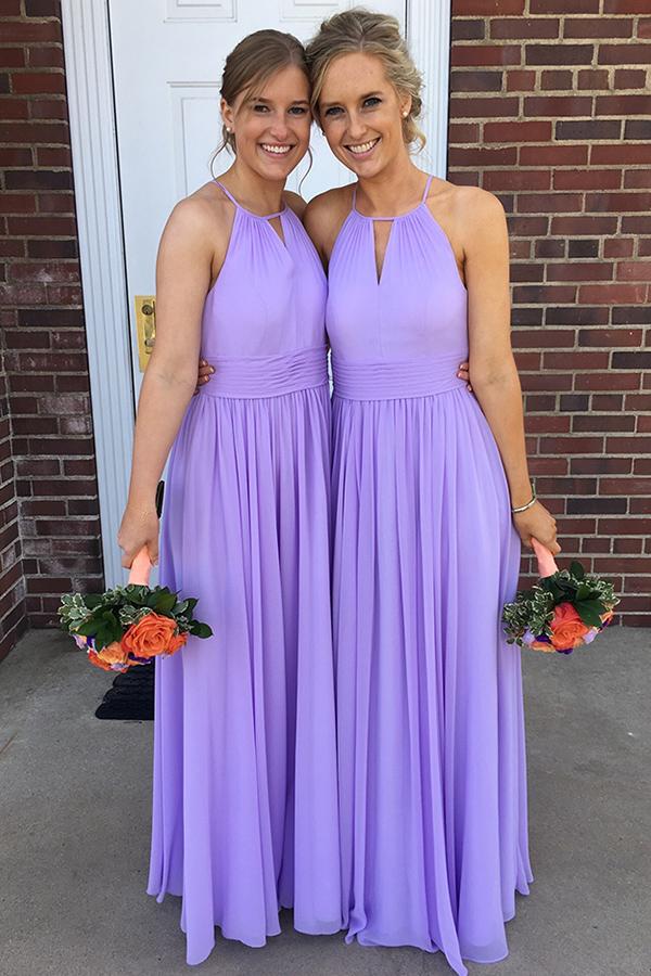 A-Line Halter Floor-Length Purple Bridesmaid Dresses With Pleats, BD05 MarryLover A-Line Halter Floor-Length Purple Bridesmaid Dresses With Pleats, BD05 MarryLover