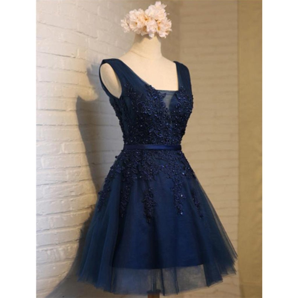 V Neck Navy Lace Beaded Short Homecoming Dresses Online, CM678 MarryLover V Neck Navy Lace Beaded Short Homecoming Dresses Online, CM678 MarryLover