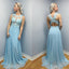 A-line Chiffon Lace Top Backless Long Prom Dress, PD009