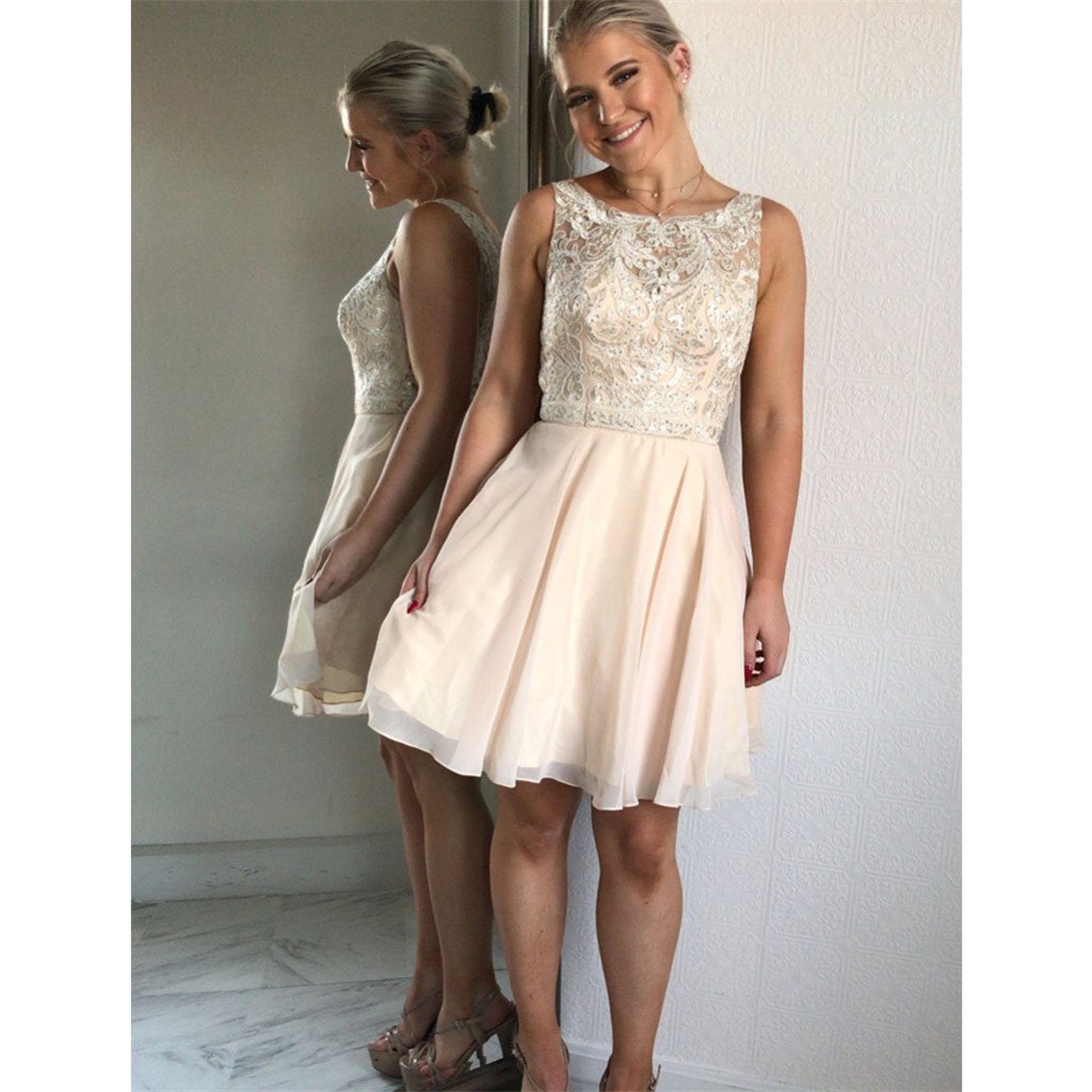 New Scoop Neck Appliques Beading Sleeveless Chiffon Homecoming Dresses MarryLover New Scoop Neck Appliques Beading Sleeveless Chiffon Homecoming Dresses MarryLover