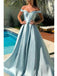 A-line Off-shoulder Simple Elegant Long Sky Blue Prom Dresses, PD0569