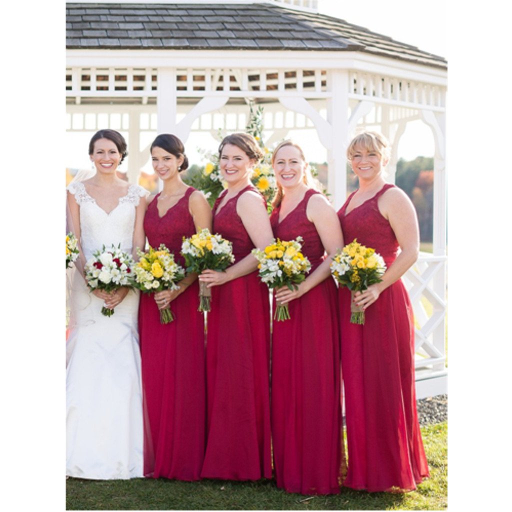 Elegant V-neck Long Red Open back Chiffon Bridesmaid Dress, BD0546 Elegant V-neck Long Red Open back Chiffon Bridesmaid Dress, BD0546